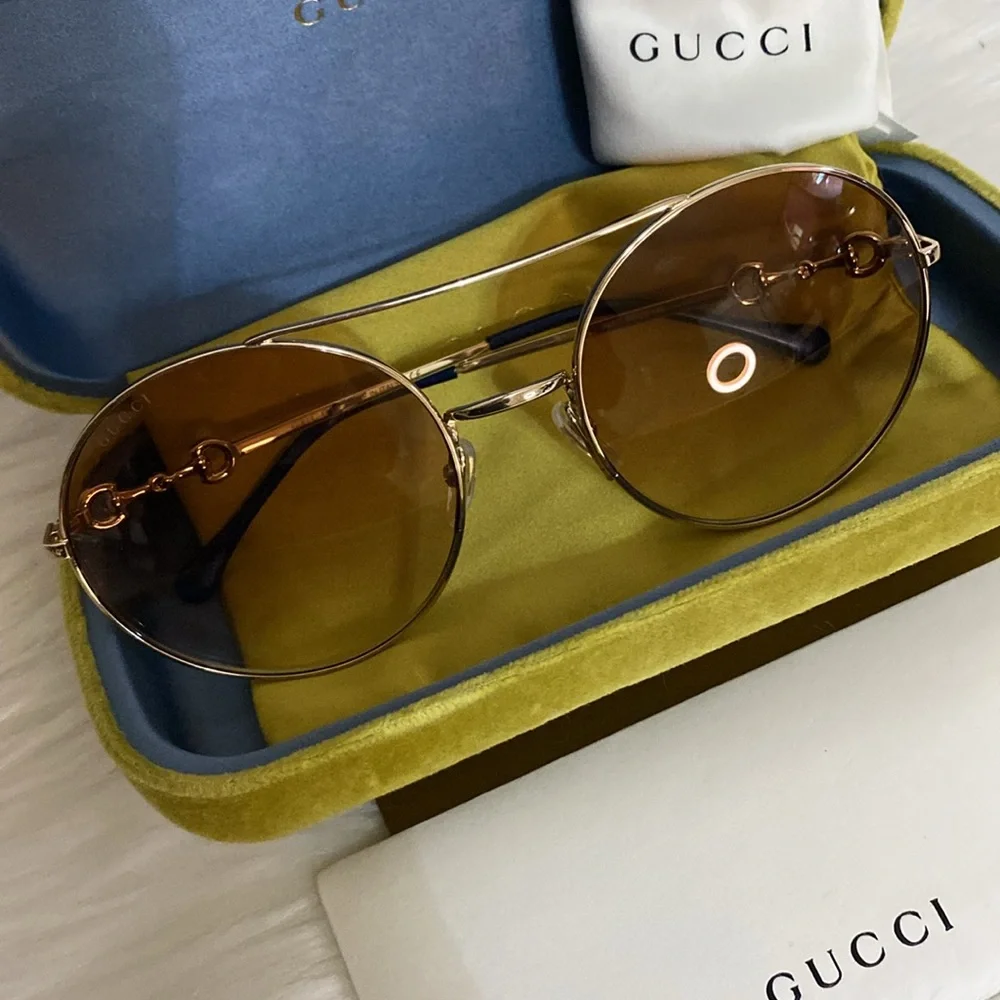 New Authentic Gucci Sunglasses GG0878S 003 59 Horsebit Oversized Round - Picture 12 of 12